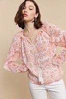 Blouse imprimée avec volants et cordon
