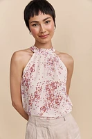 Haut licou à imprimé floral noué au dos