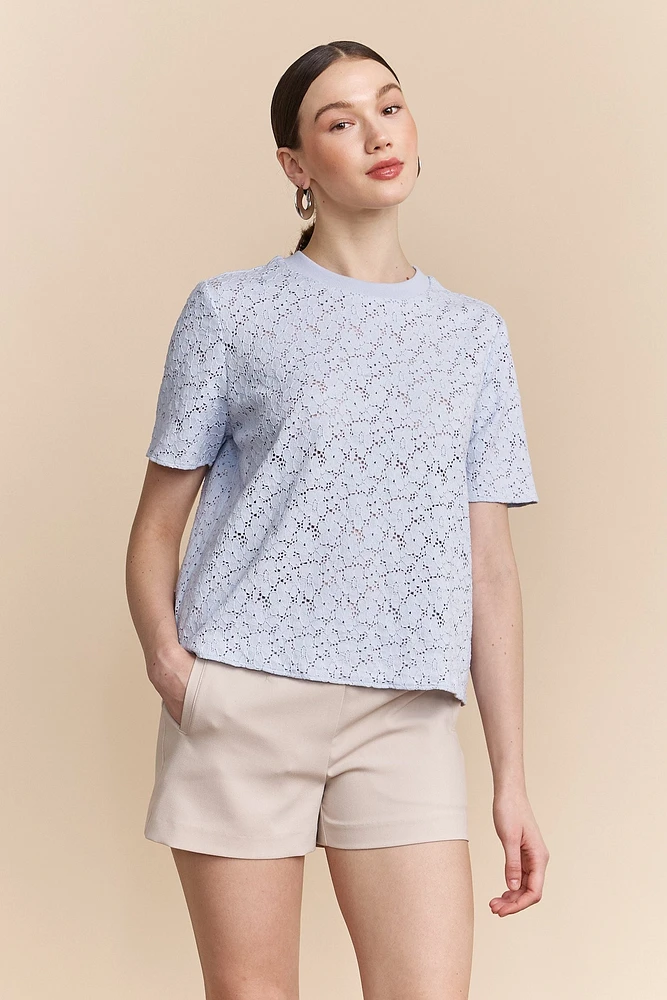 Lace boxy short sleeve top