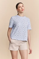 Lace boxy short sleeve top