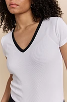 T-shirt côtelé à col V
