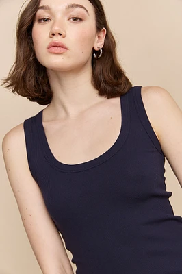 Ribbed tank top with scoop neck