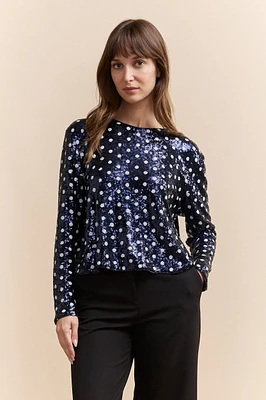 Polka dot sequin crop top with open back