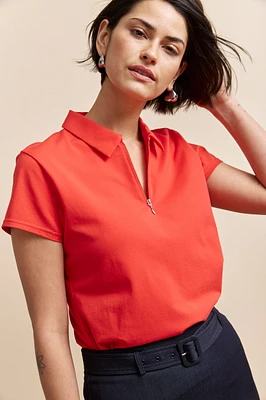 T-shirt zippé col polo