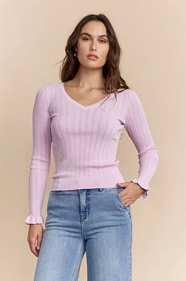 Sweater with ruffle cuffs