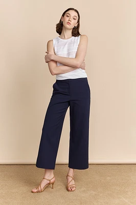 Pantalon écourté jambe large à taille haute