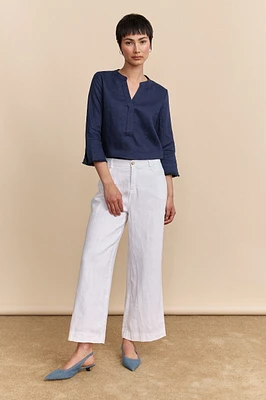 Pantalon en lin écourté à taille haute