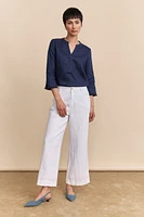 Pantalon en lin écourté à taille haute