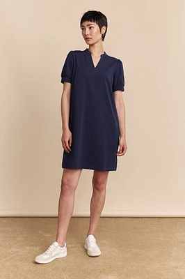 Jersey dress with poplin sleeve