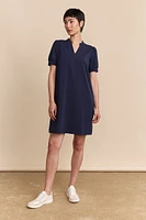 Jersey dress with poplin sleeve