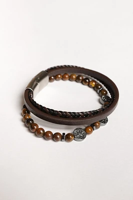 Bracelet multi rangs pierres & cuir