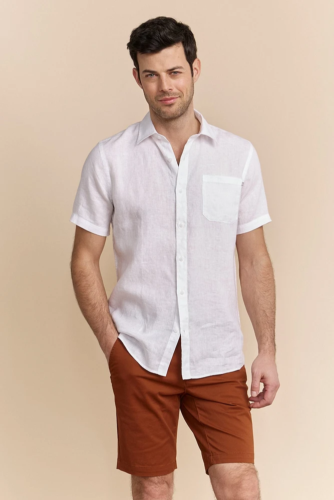 Semi-fitted short sleeve linen shirt