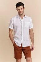 Semi-fitted short sleeve linen shirt