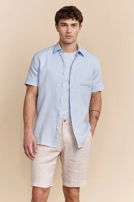 Semi-fitted short sleeve linen shirt