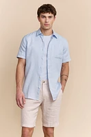 Semi-fitted short sleeve linen shirt