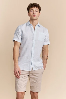 Semi-fitted short sleeve linen shirt