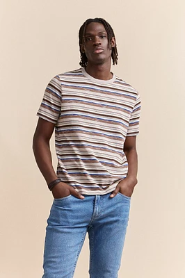 Rib collar striped t-shirt