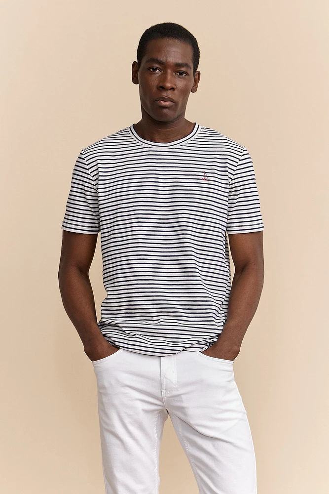T-shirt rayé avec imprimé de voilier