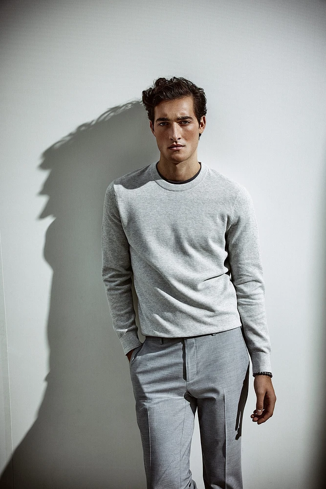 Textured crew neck sweater
