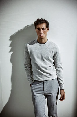 Textured crew neck sweater