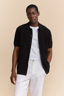 Cable knit front short sleeve cardigan