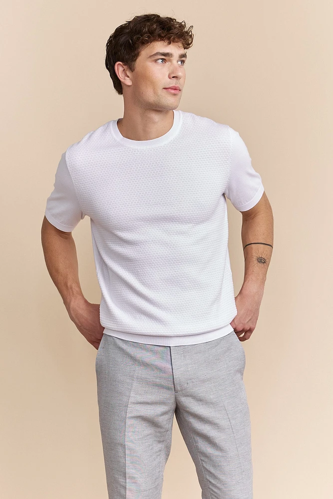 Two tone pointelle knit sweater