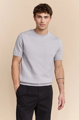 Two tone pointelle knit sweater