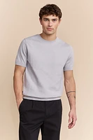 Two tone pointelle knit sweater