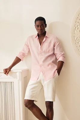 Elastic waistband linen bermuda