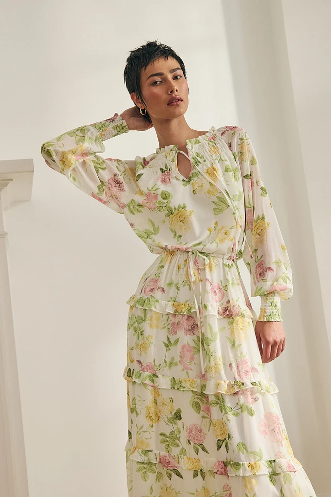 Floral printed dress with frills