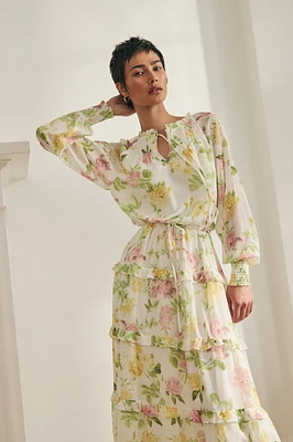 floral printed dress with frills