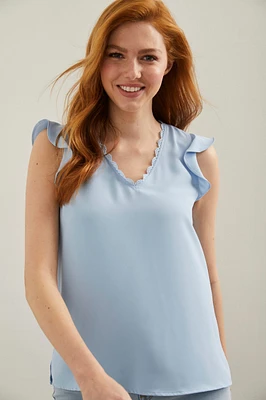 Blouse manches courtes avec détails de dentelle