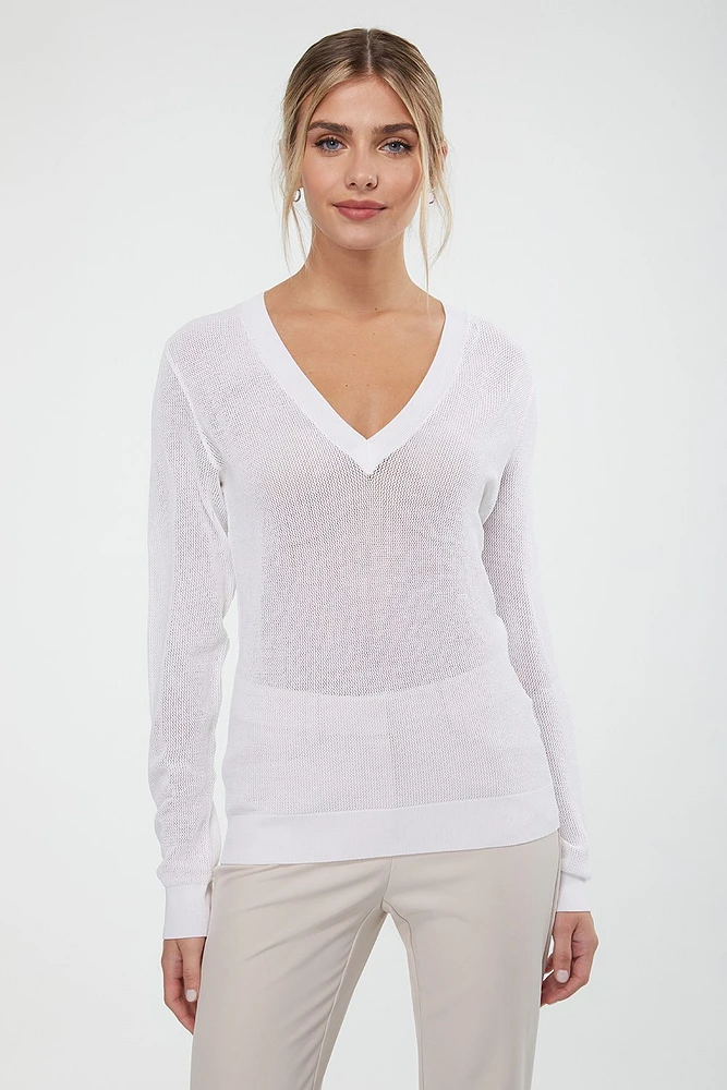 Pull en mesh à col V