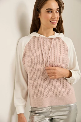 Hooded Sweatshirt With Cable-Knit At Front & Back