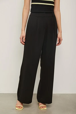 Wide leg fluid pants with pleat