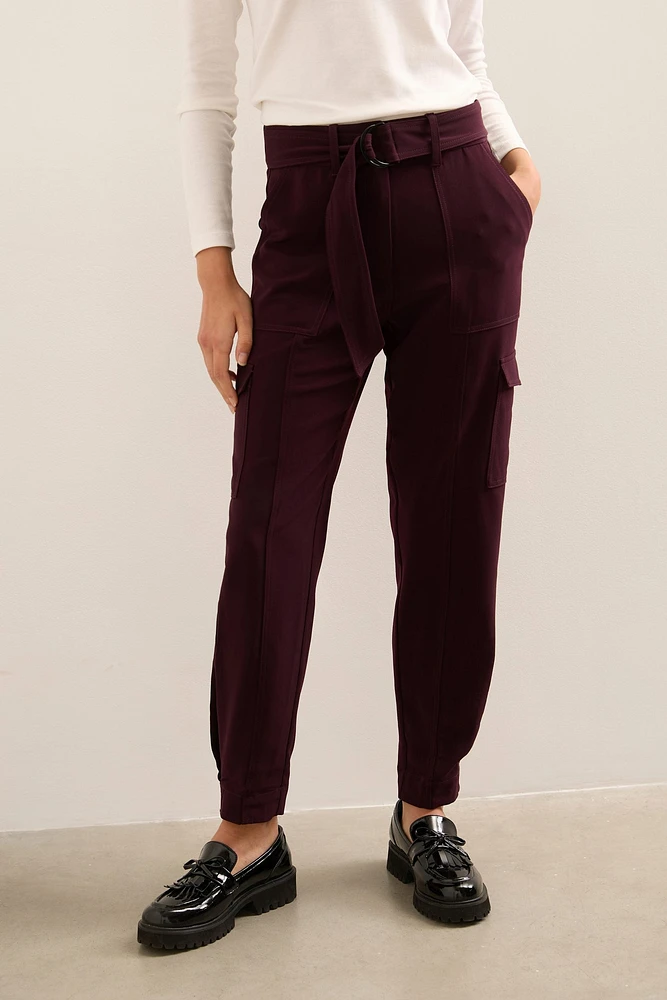 High waist fluid pants with belt