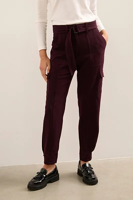 Pantalon taille haute fluide à ceinture