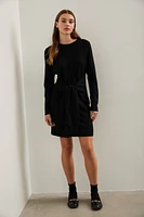 Crew neck knitted dress with sash at waist