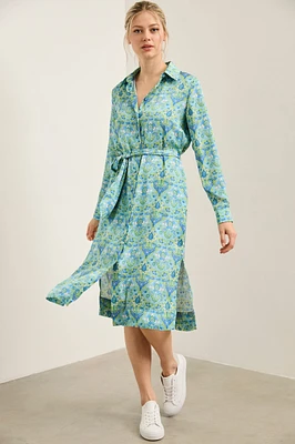 Robe chemisier fleurie nouée au devant