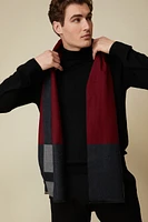 Wide check scarf with fringe