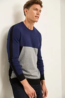 Pull col rond bloc de couleur