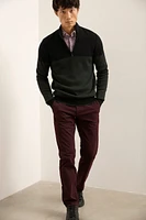 Herringbone Merino Wool Mock-Zip Sweater