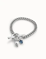 Cuban link chain bracelet with pearl and blue crystal