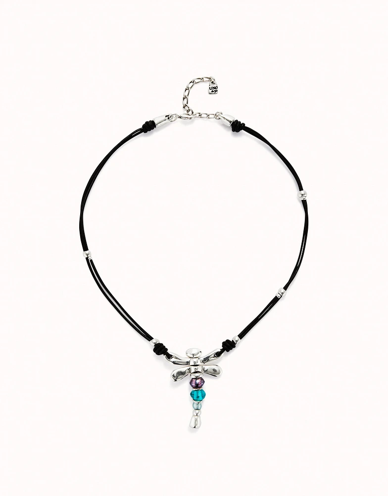 Leather pendant necklace with dragonfly