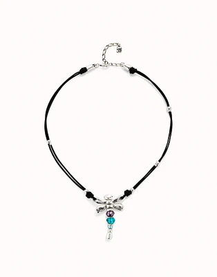 Leather pendant necklace with dragonfly