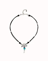 Leather pendant necklace with dragonfly