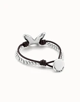 Leather bracelet with beads and butterfly