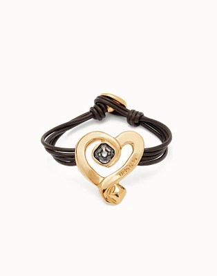 Multi strand leather bracelet with a heart