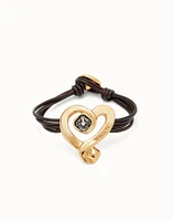 Multi strand leather bracelet with a heart