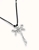 Long pendant necklace with a dragonfly